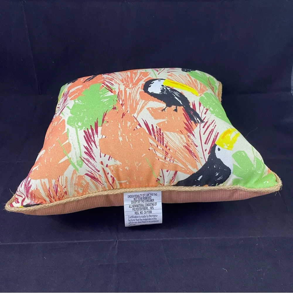 Allen + Roth Toucan Coral Outdoor Decorative Pillow Jute Trim Qty 1 Tropical A1